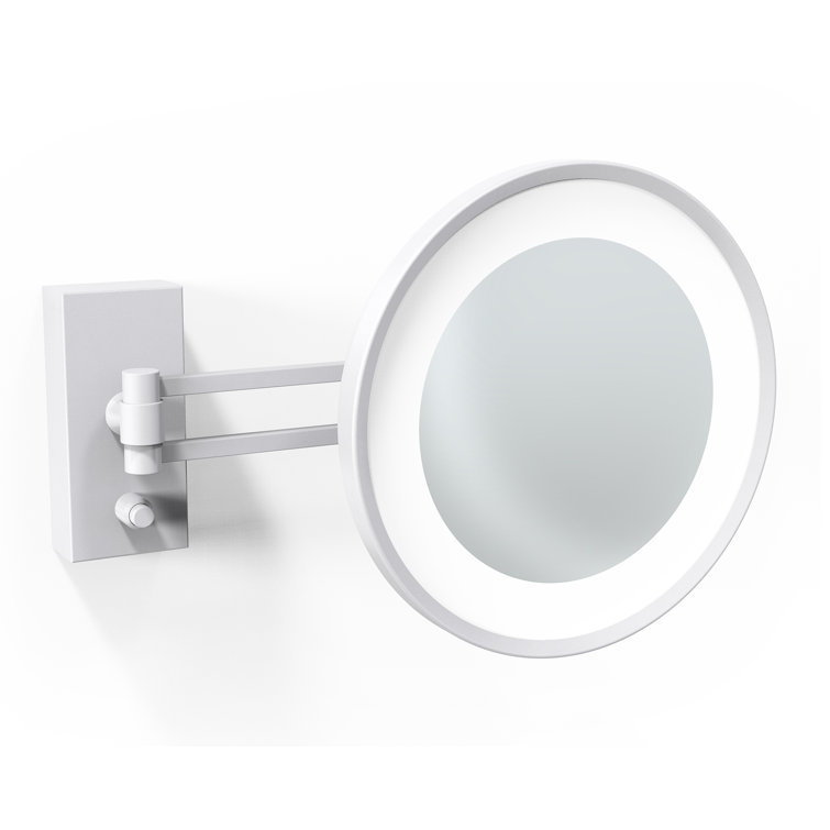 Matte White 5X Magnifying Wall Mounted Round Mirror with LED Lighting