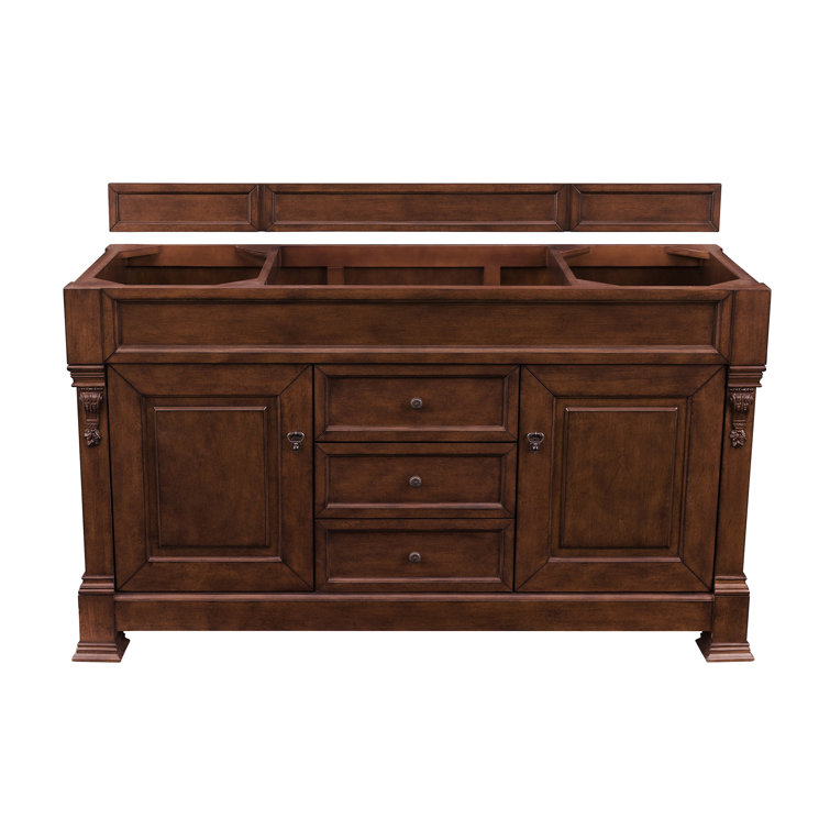 Warm Cherry 60" Engineered Wood Single Vanity Base with Decorative Backsplash