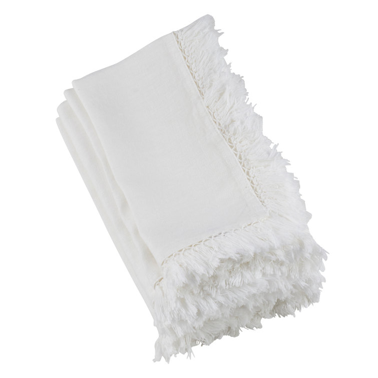 White Linen Fringe Edge 20" Napkin Set