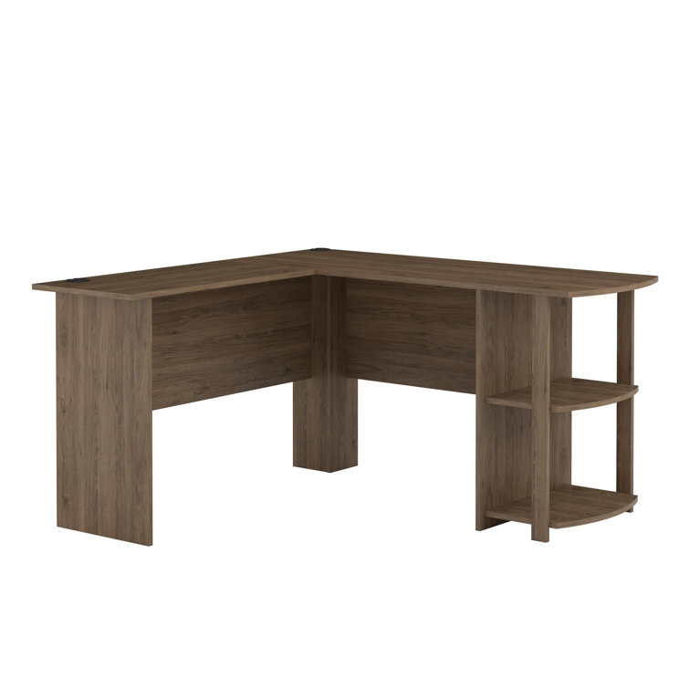 Rustic Oak L-Shaped Computer Desk with Shelves