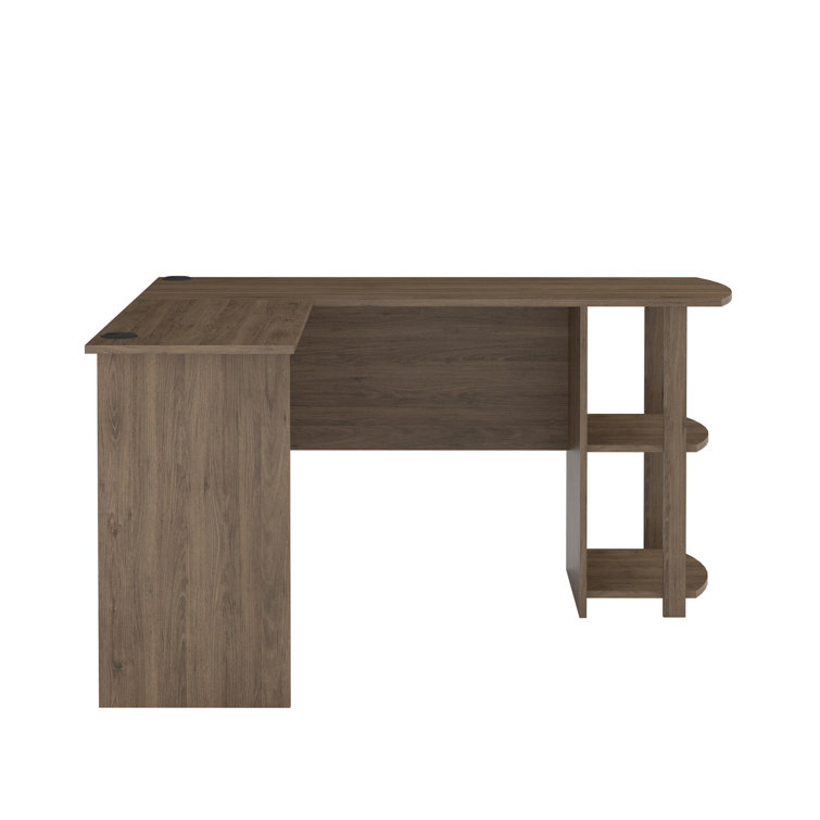 Rustic Oak L-Shaped Computer Desk with Shelves