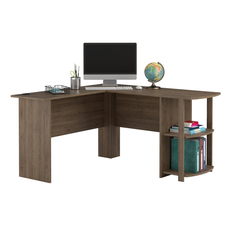 Rustic Oak L-Shaped Computer Desk with Shelves