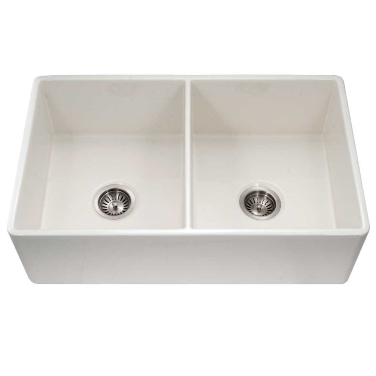 Platus 33'' Biscuit Fireclay Double Bowl Kitchen Sink