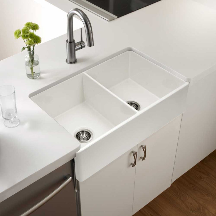Platus 33'' Biscuit Fireclay Double Bowl Kitchen Sink