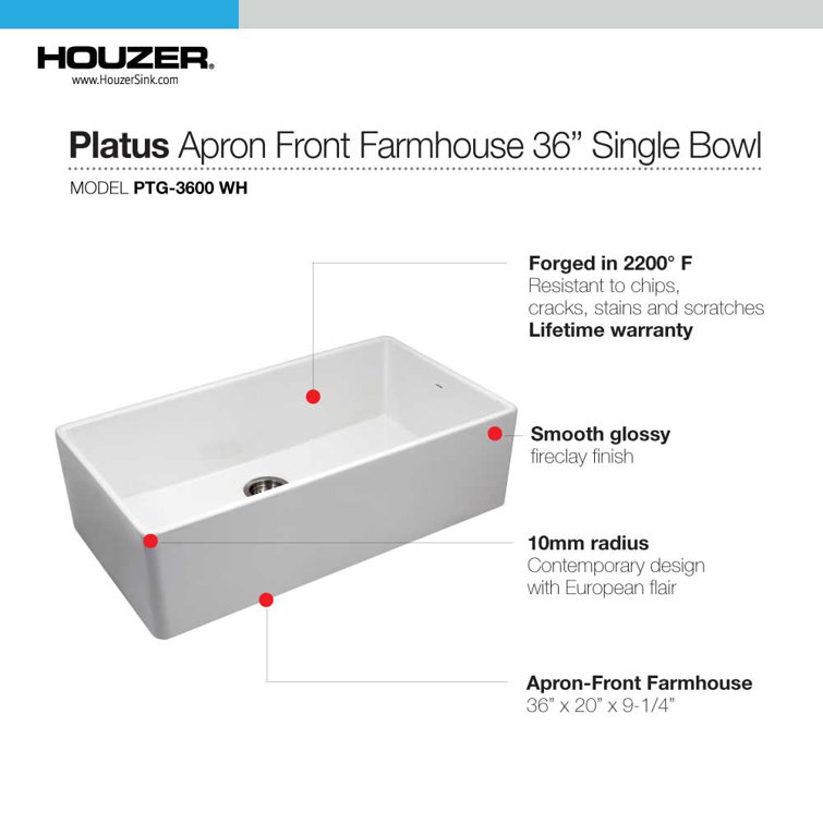 White Fireclay Farmhouse Apron Front Single Bowl Kitchen Sink