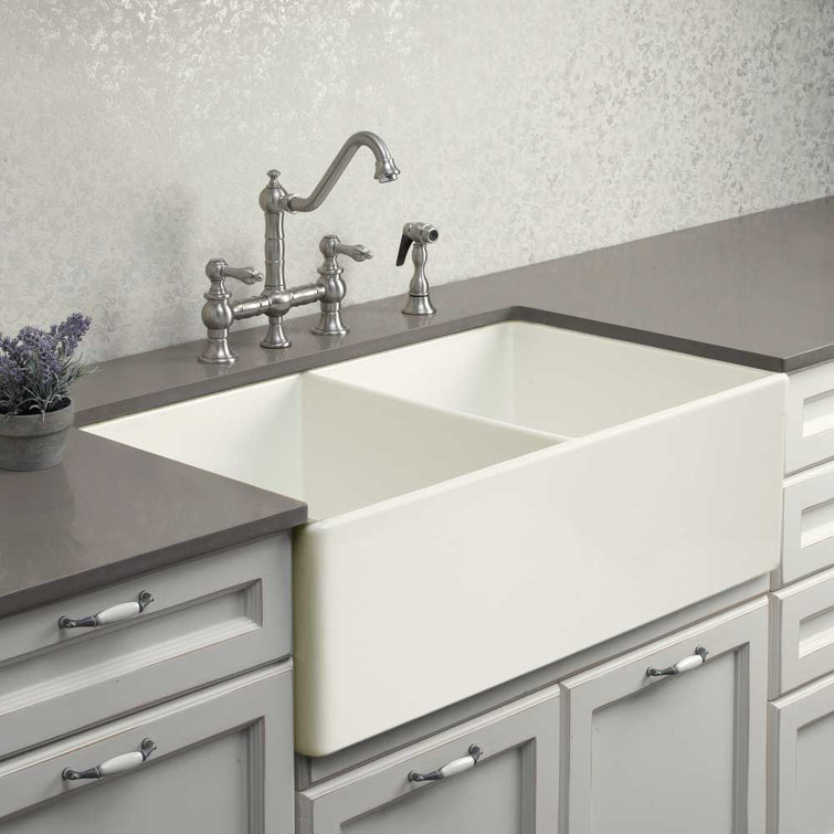 Platus 33'' Biscuit Fireclay Double Bowl Kitchen Sink