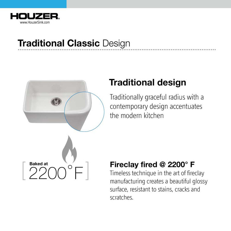Biscuit Gloss Fireclay Undermount Farmhouse Kitchen Sink