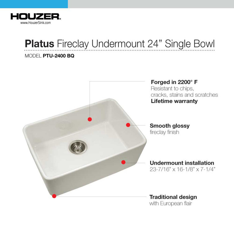Biscuit Gloss Fireclay Undermount Farmhouse Kitchen Sink