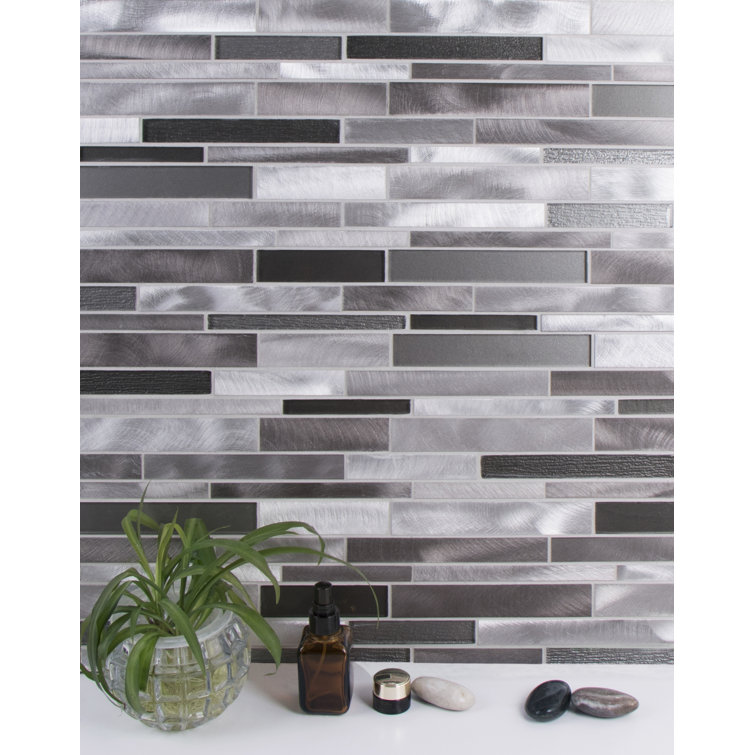Twilight Gray Polished Glass and Aluminum Mosaic Wall Tile