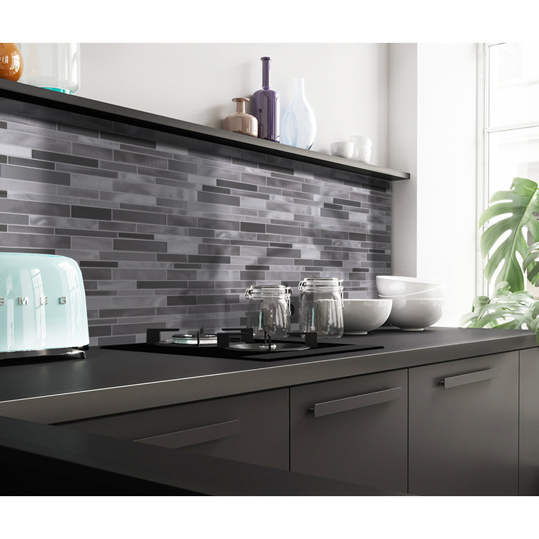 Twilight Gray Polished Glass and Aluminum Mosaic Wall Tile