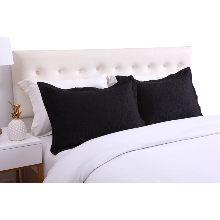 Black Embroidered Cotton Polyester Standard Pillow Shams