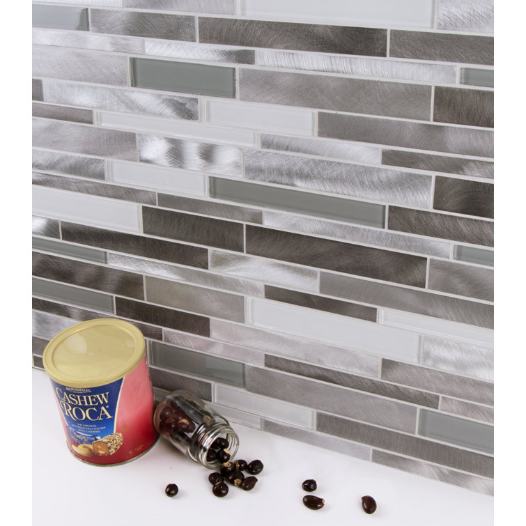 Twilight Gray and White Glass and Aluminum Mosaic Tile