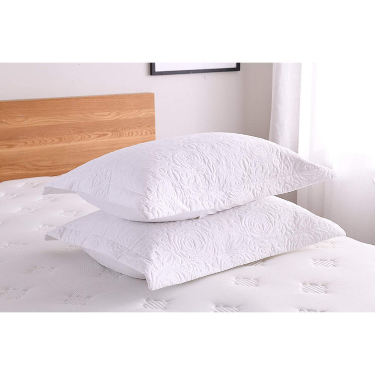 White Embroidered Cotton Polyester Standard Pillow Shams