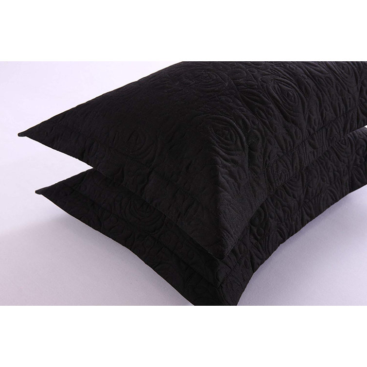 Black Embroidered Cotton Polyester Standard Pillow Shams