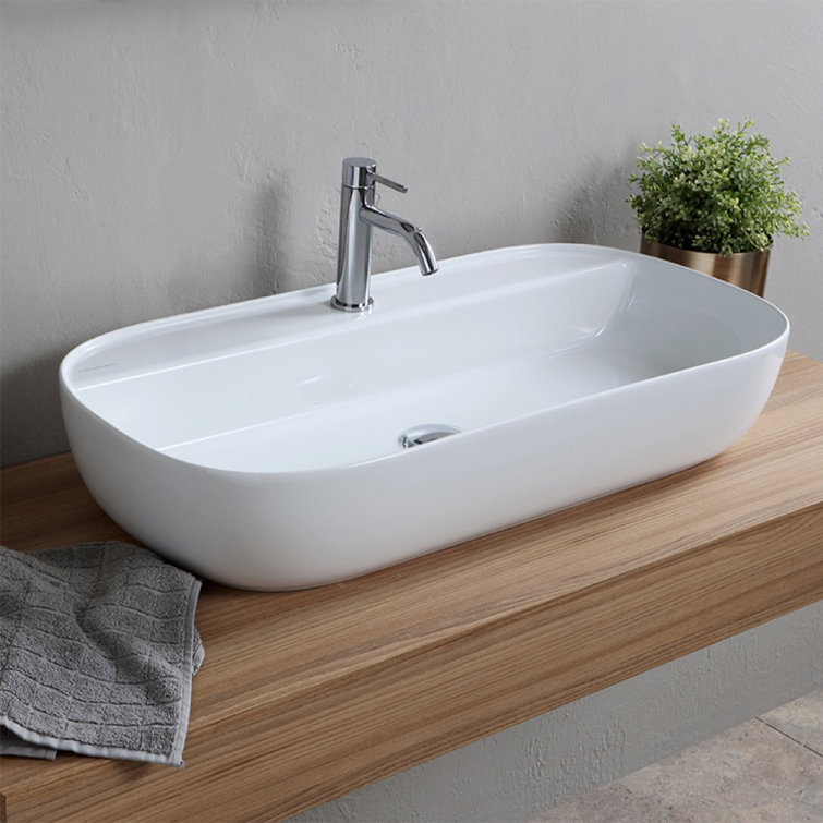Scarabeo 15'' White Ceramic Oval Vessel Bathroom Sink