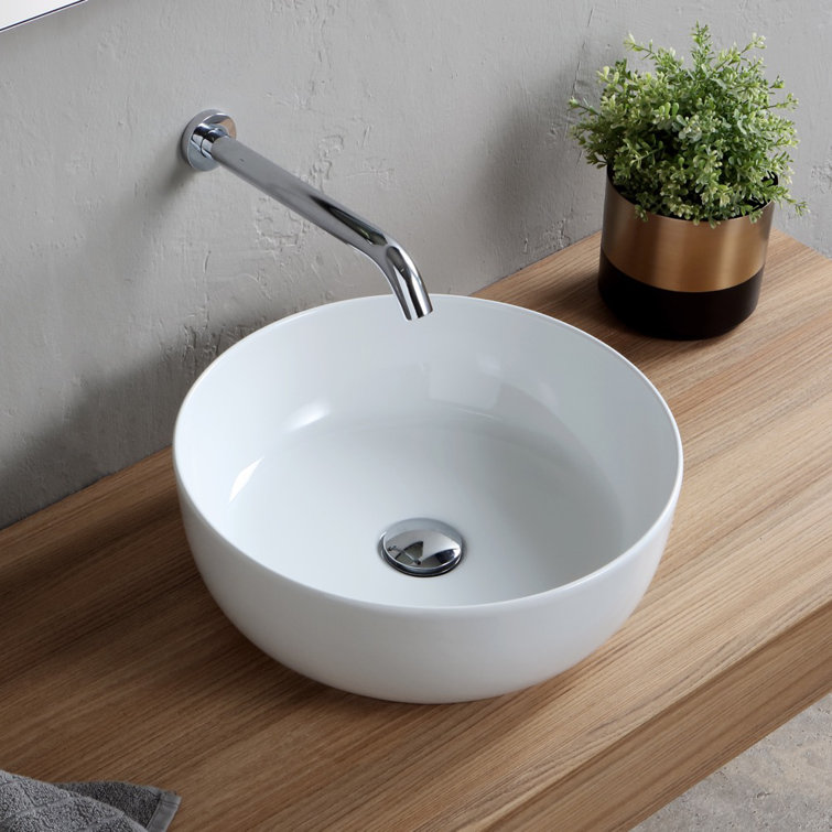 Modern White Ceramic Round Vessel Bathroom Sink
