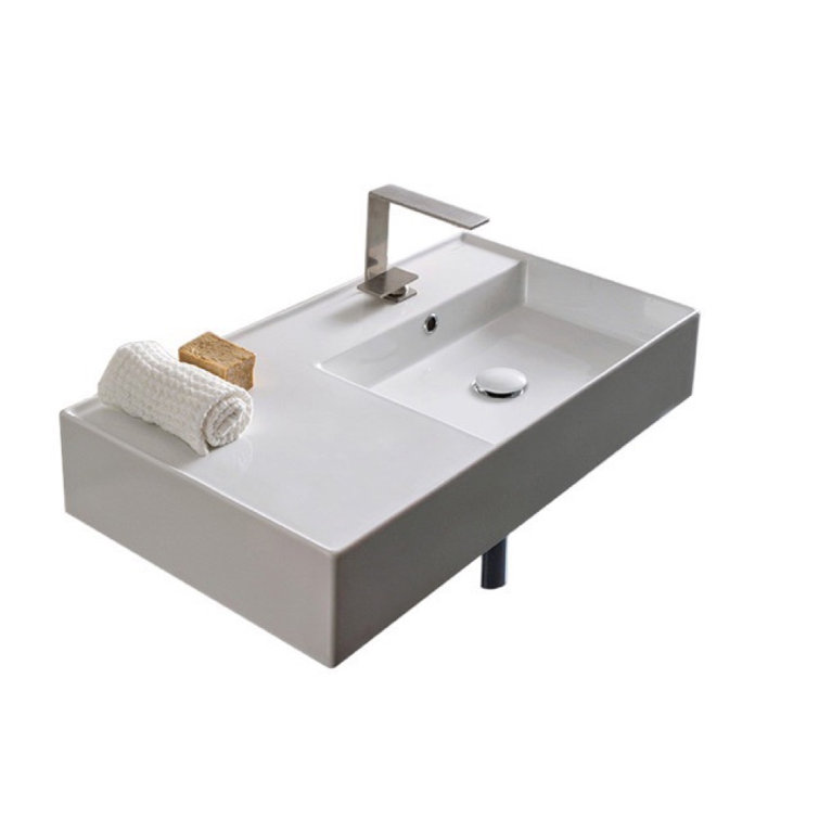 Scarabeo 32'' White Ceramic Wall-Mount Bathroom Sink with Overflow