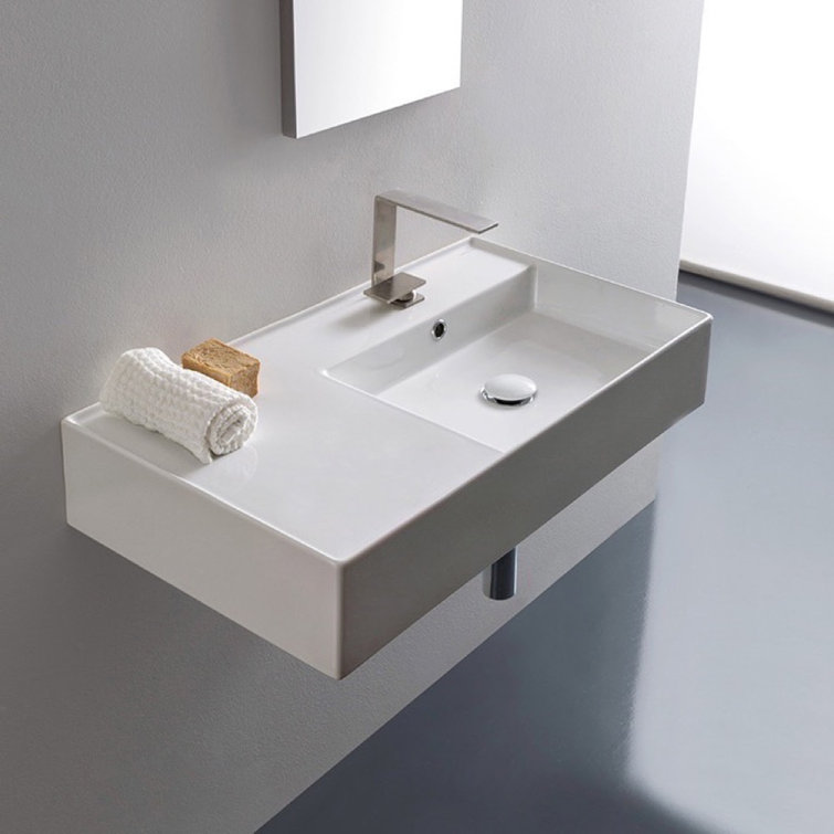 Scarabeo 32'' White Ceramic Wall-Mount Bathroom Sink with Overflow