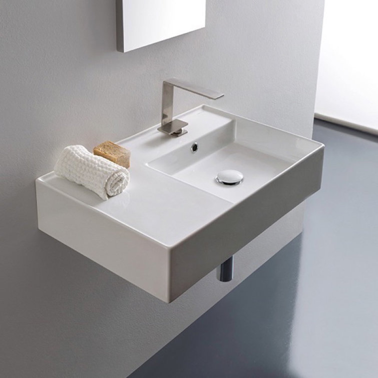 Scarabeo 17.3'' White Ceramic Rectangular Wall-Mount Bathroom Sink
