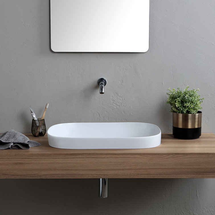 Glossy White Ceramic Oval Drop-In Bathroom Sink