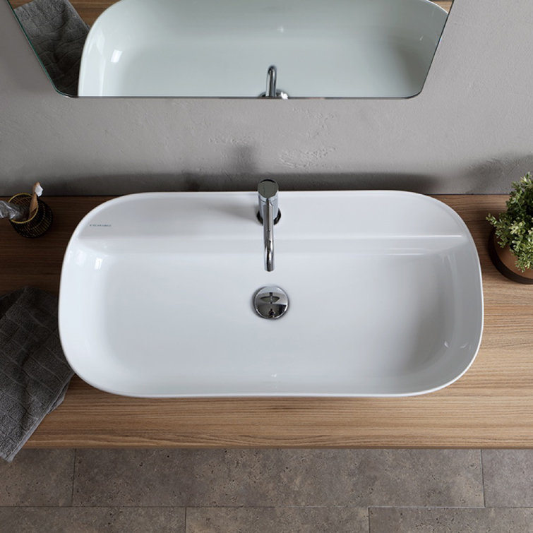Scarabeo 15'' White Ceramic Oval Vessel Bathroom Sink