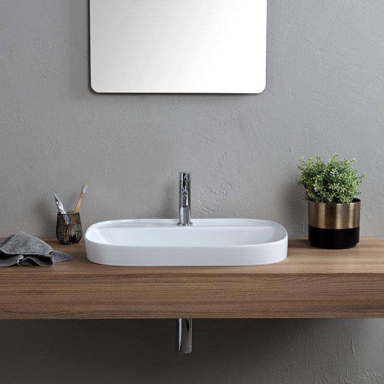 Scarabeo 22'' White Ceramic Oval Drop-In Bathroom Sink