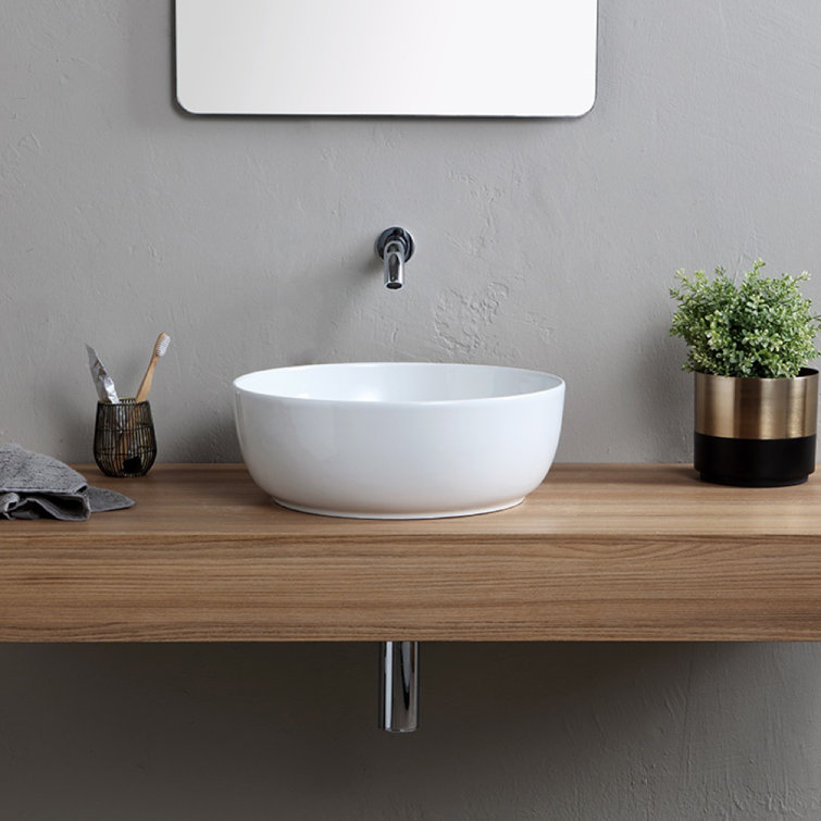 Modern White Ceramic Round Vessel Bathroom Sink