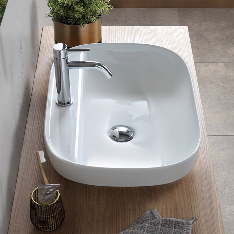 Scarabeo 22'' White Ceramic Oval Drop-In Bathroom Sink
