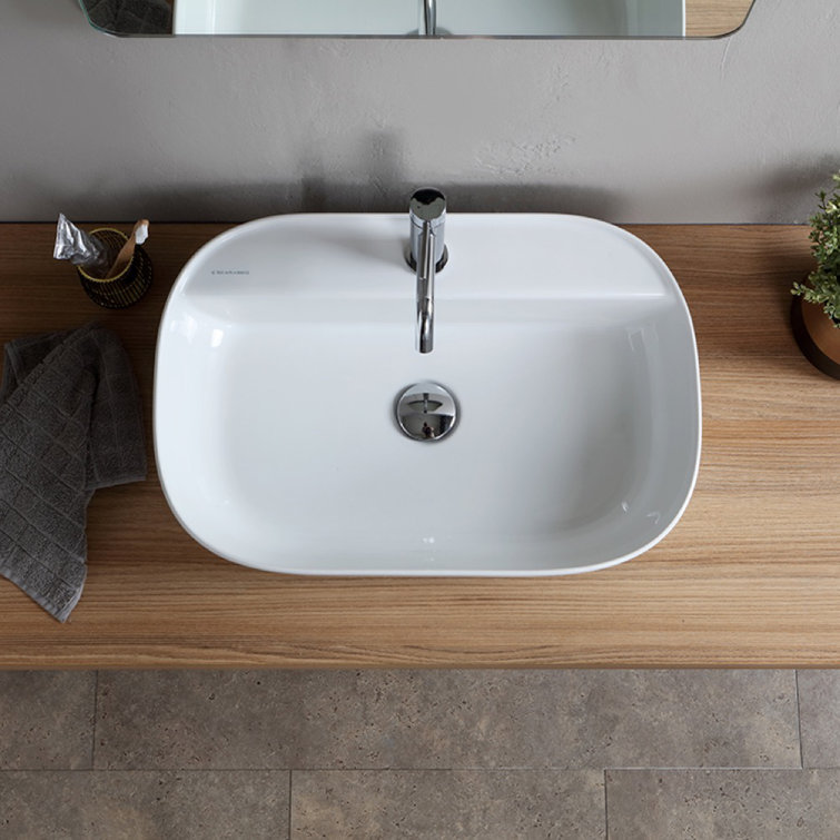 White Ceramic Oval Vessel Bathroom Sink with Overflow