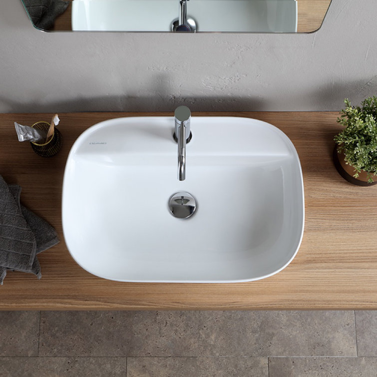 Scarabeo 22'' White Ceramic Oval Drop-In Bathroom Sink
