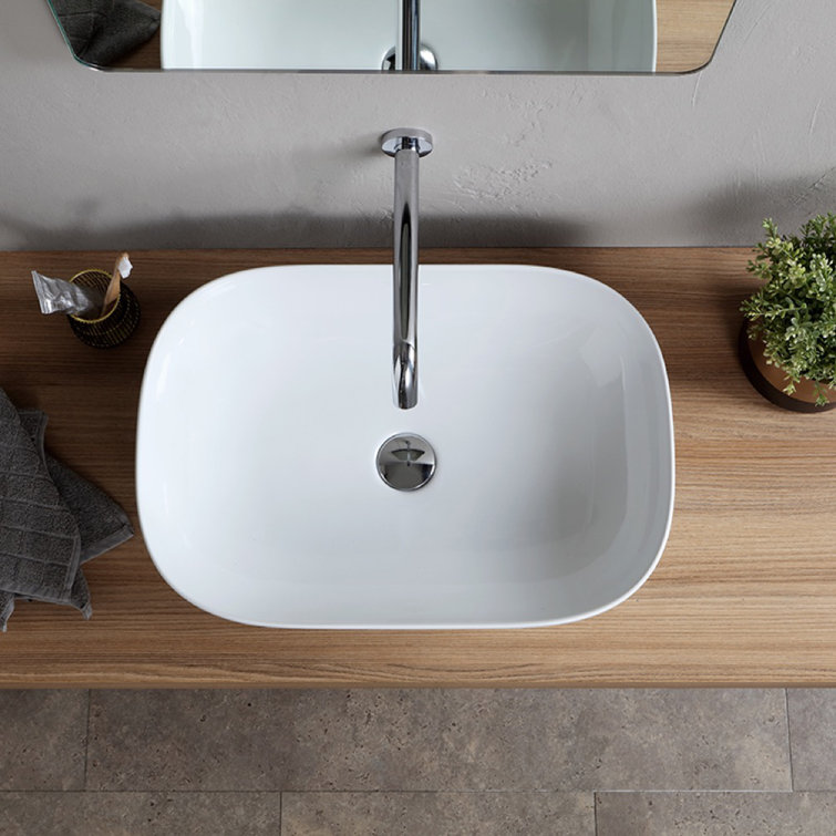 Glossy White Ceramic Oval Drop-In Bathroom Sink