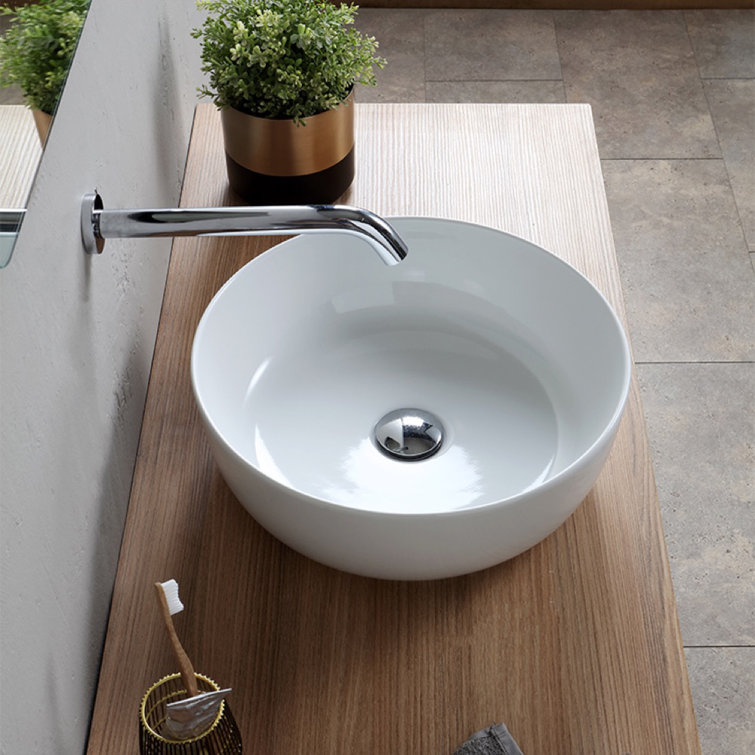 Modern White Ceramic Round Vessel Bathroom Sink