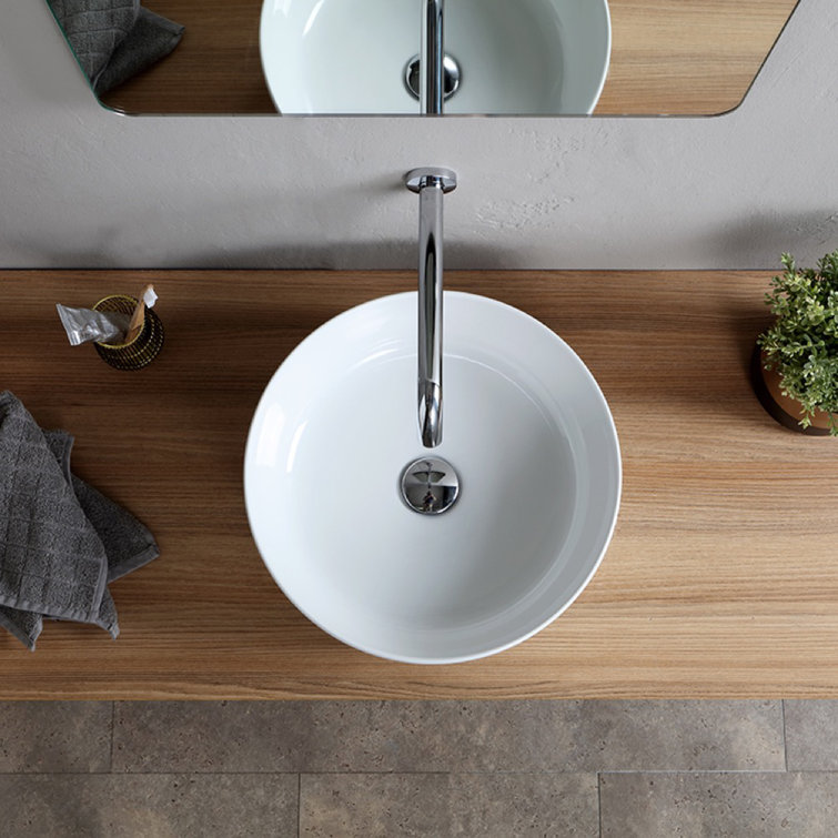 Modern White Ceramic Round Vessel Bathroom Sink