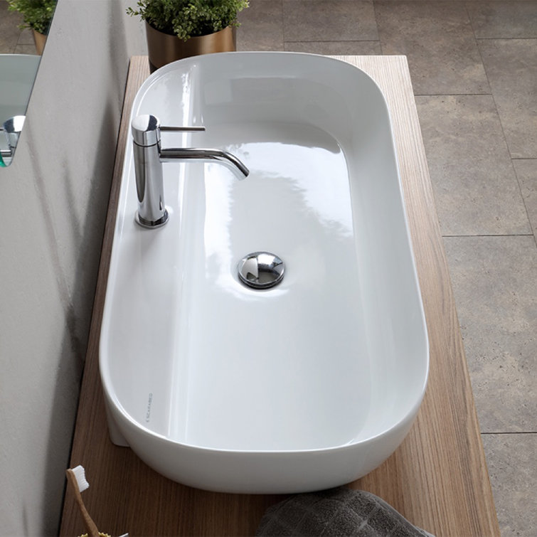 Scarabeo 15'' White Ceramic Oval Vessel Bathroom Sink