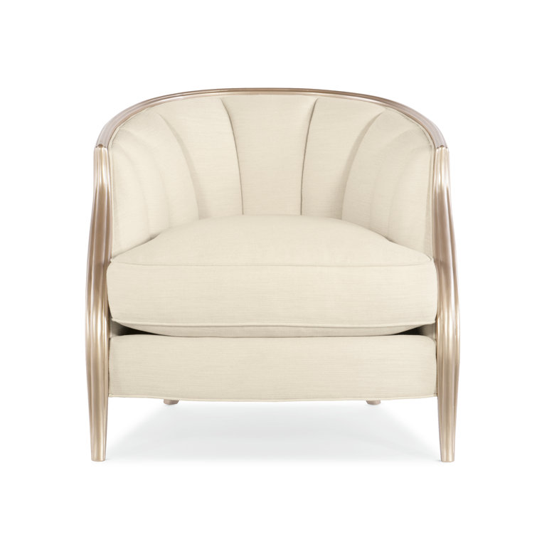 Transitional Cream Boucle Barrel Chair with Metallic Blush Accents