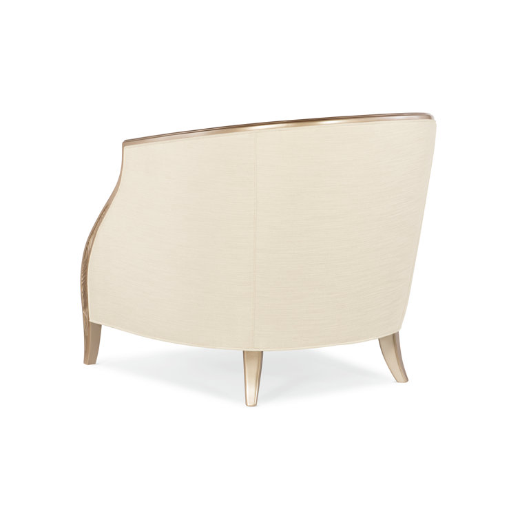 Transitional Cream Boucle Barrel Chair with Metallic Blush Accents