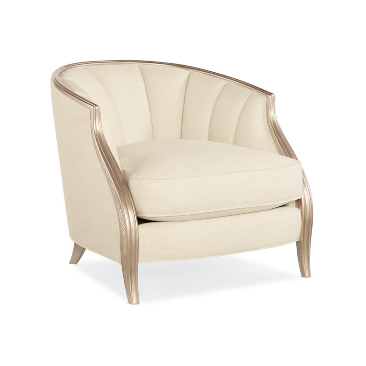 Transitional Cream Boucle Barrel Chair with Metallic Blush Accents