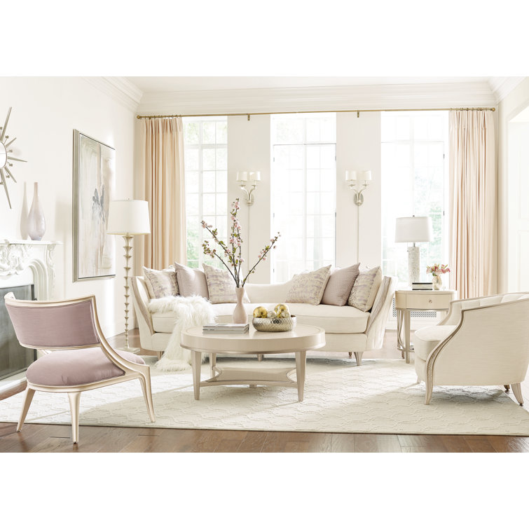 Transitional Cream Boucle Barrel Chair with Metallic Blush Accents
