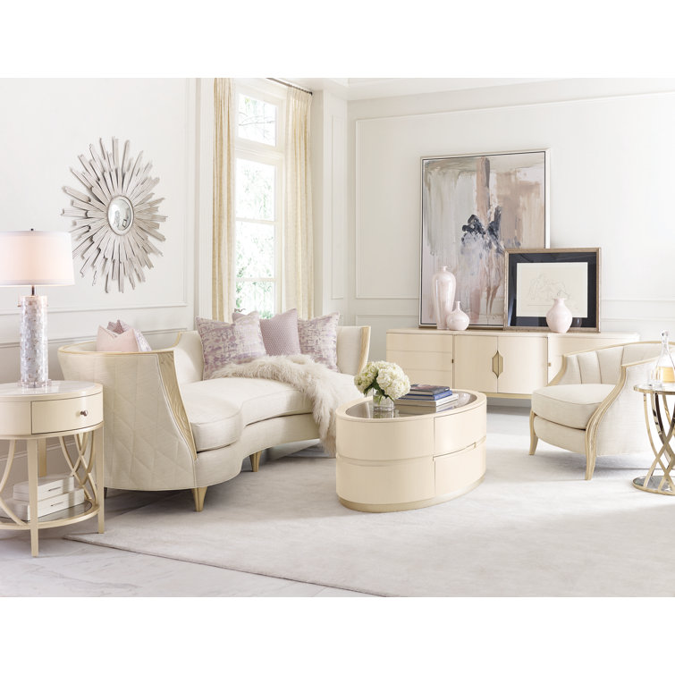Transitional Cream Boucle Barrel Chair with Metallic Blush Accents