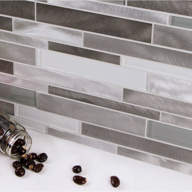 Twilight Gray and White Glass and Aluminum Mosaic Tile