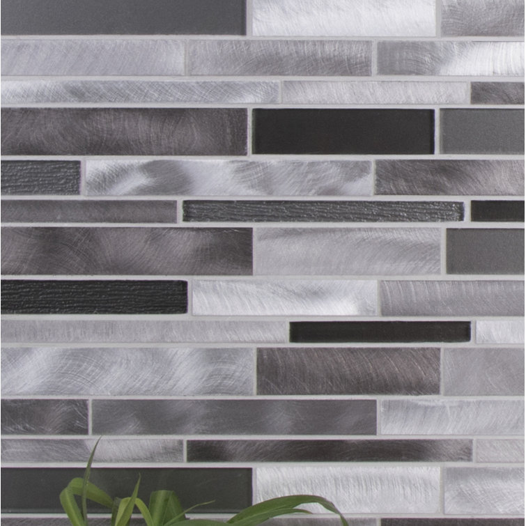 Twilight Gray Polished Glass and Aluminum Mosaic Wall Tile