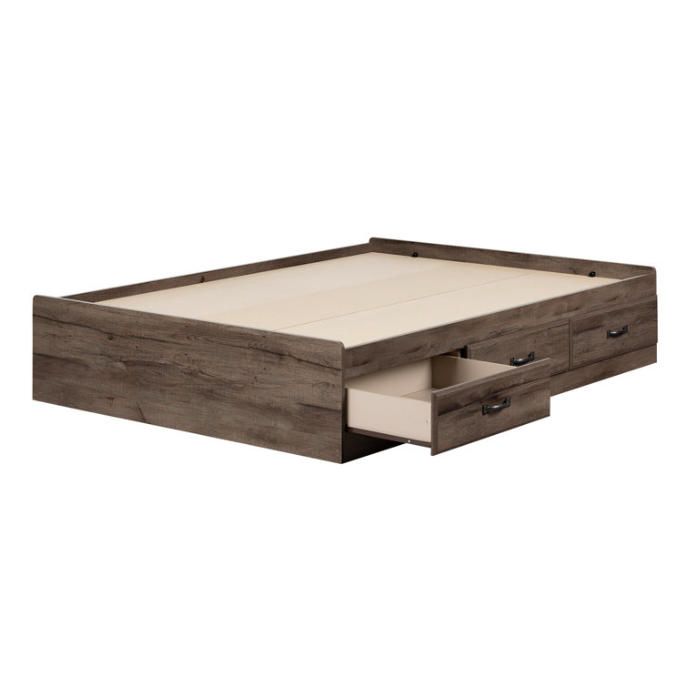 Full Fall Oak Engineered Wood Platform Bed with Storage Drawers