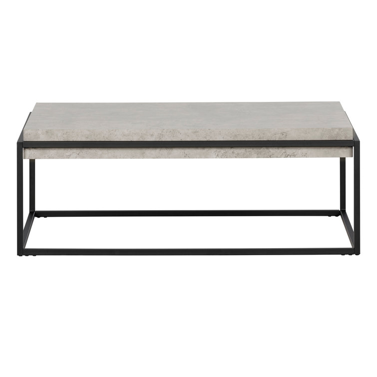 Mezzy Industrial Rectangular Coffee Table in Concrete Gray and Black