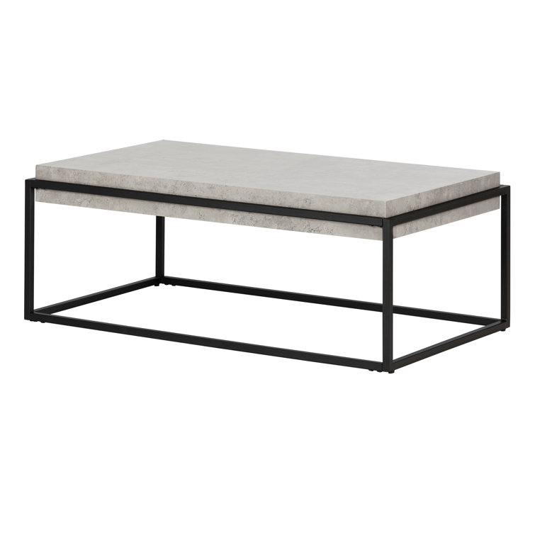 Mezzy Industrial Rectangular Coffee Table in Concrete Gray and Black