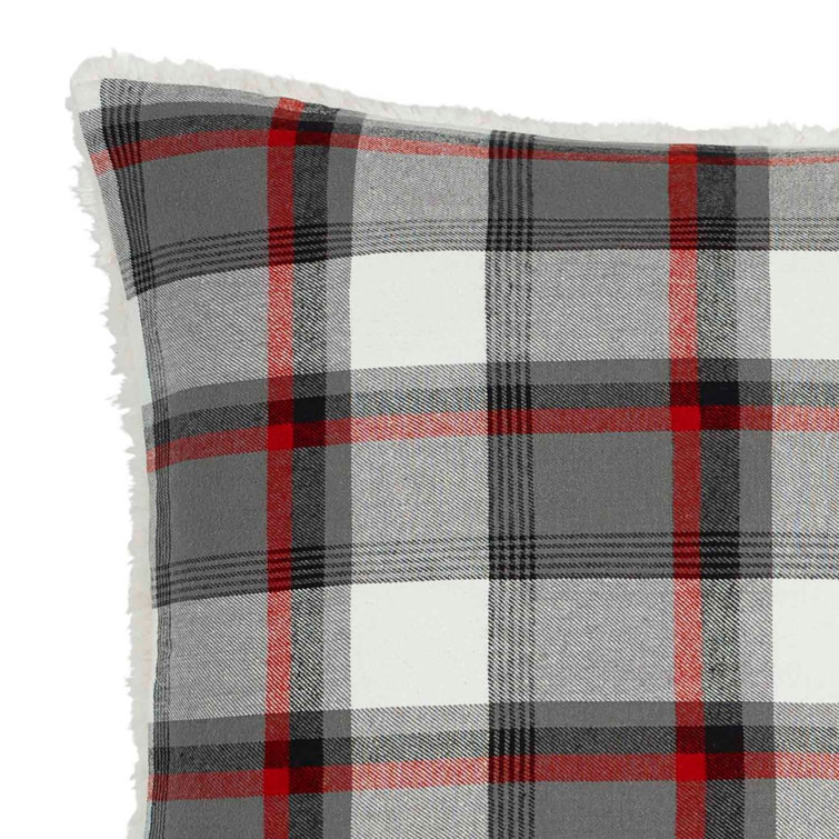 Eddie Bauer Cozy Plaid Sherpa 18" Square Throw Pillow in Gray and Red