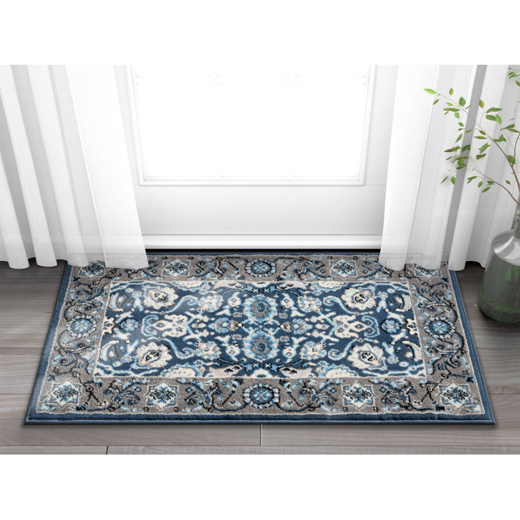 Reversible Traditional Persian Blue Rectangular Accent Rug