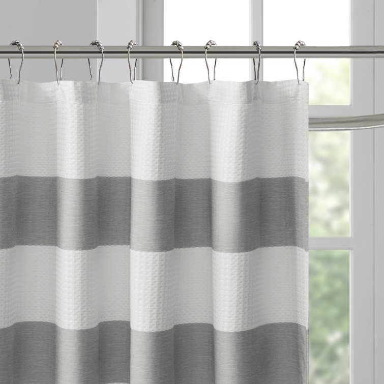 Gray and White Waffle Weave Fabric Shower Curtain