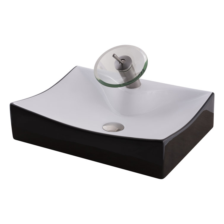 Glossy Black and White Ceramic Rectangular Bathroom Sink