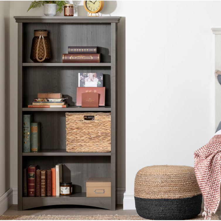 Adjustable Gray Maple Wood 4-Shelf Bookcase