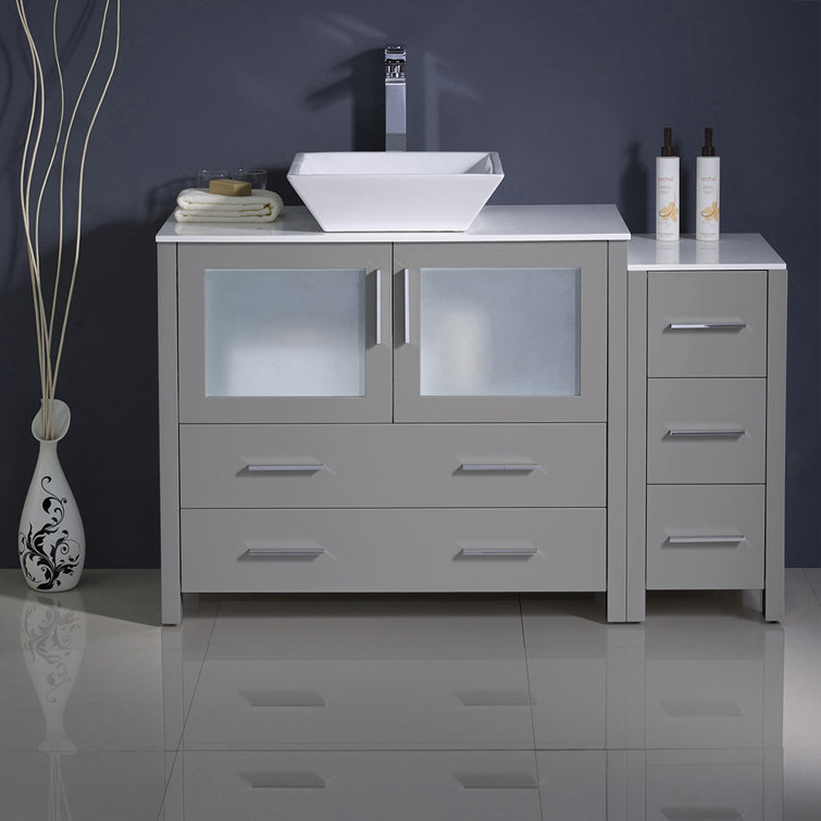 48" Gray Ceramic Top Single Vessel Sink Vanity Set